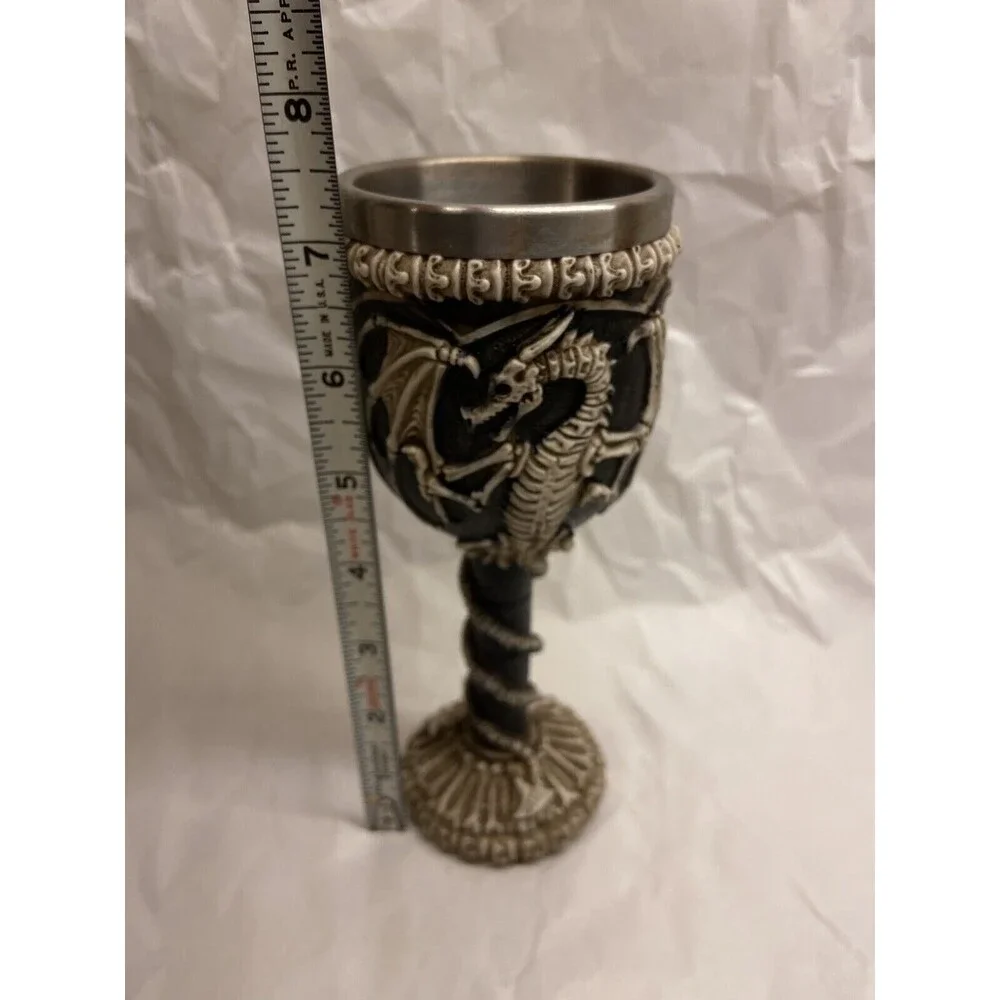 Medieval Dragon Skeleton Ossuary Chalace 7.25 in Black Cream Wine Glass